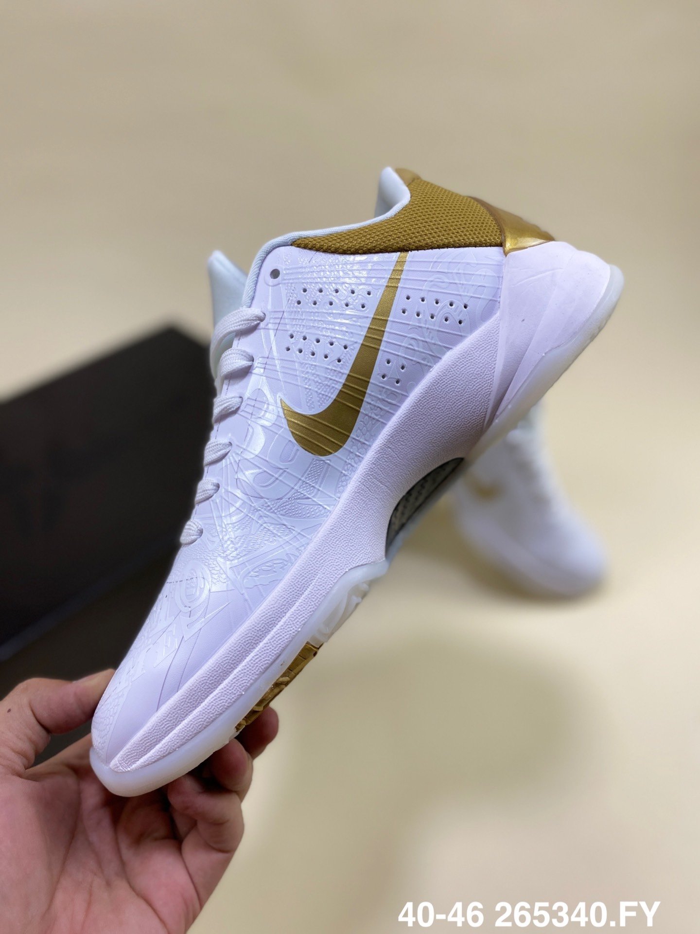 New Men Nike Kobe Bryant V White Gold Shoes